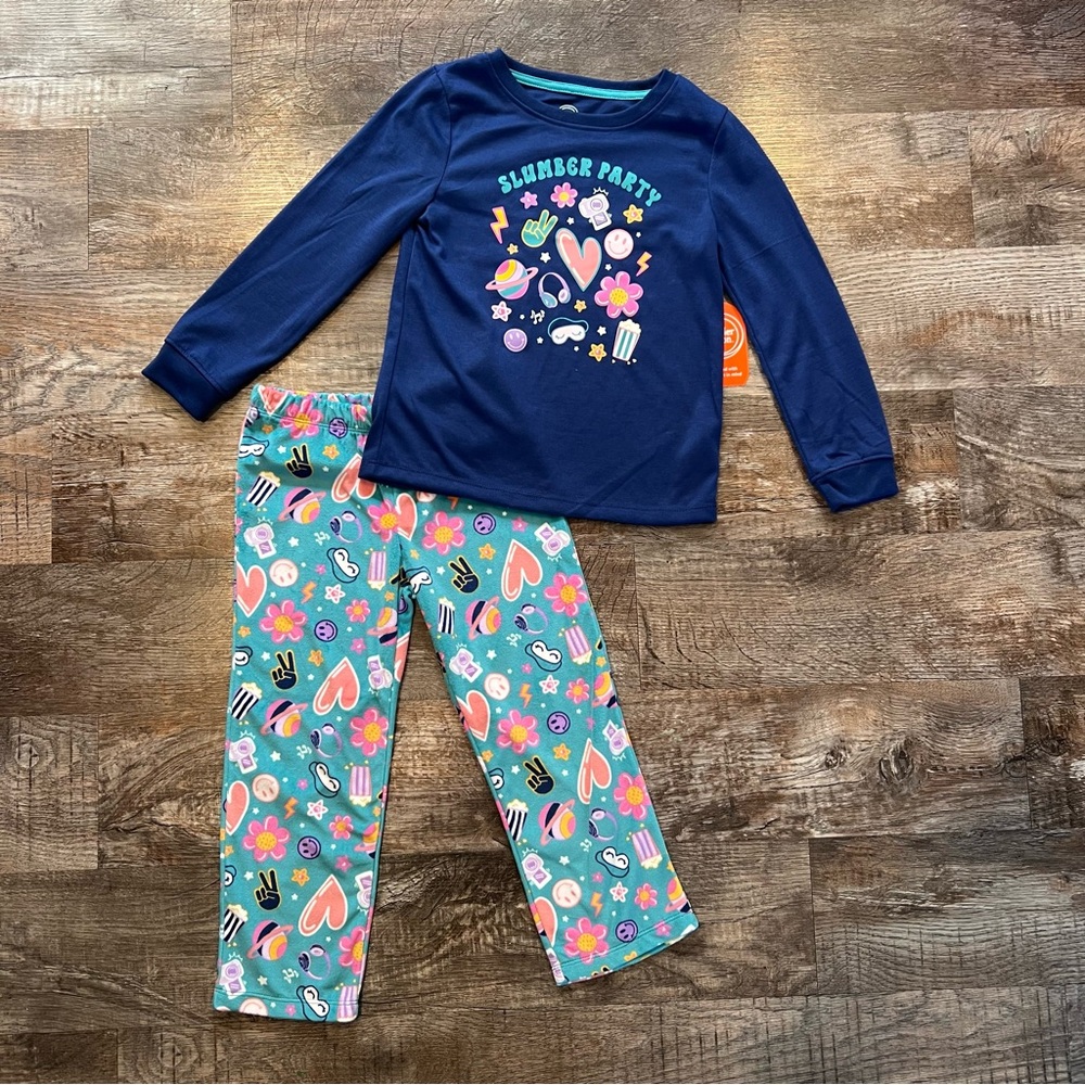 NWT Wonder Nation Girls Slumber Party Pajama Set With Fleece Bottoms Size XS